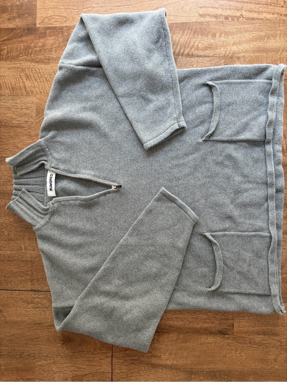 Rumored Womens Gray Quarter-Zip Mock Neck Sweater with Front Pockets